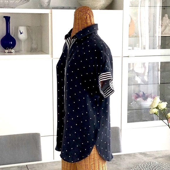 St.John. Navy blue, white dots, stretchy silk, like new. - Picture 3 of 5